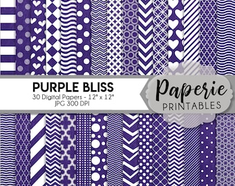 Purple & White Pattern Digital Paper - 12x12 Digital Scrapbooking Paper - 30 Papers - Purple Lattice Scrapbook Paper - Instant Download -