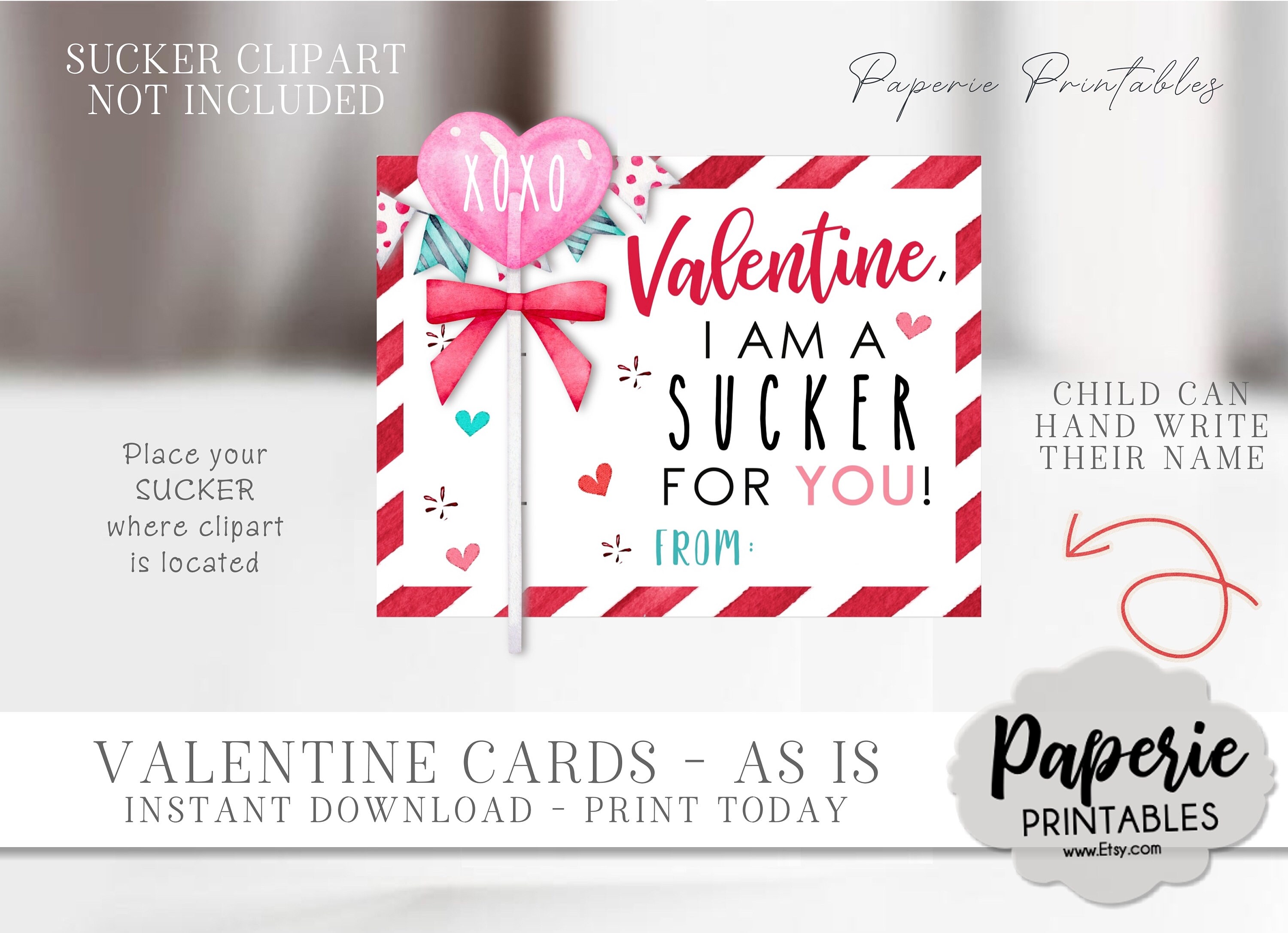 Sucker Valentine Cards Kids Valentine Cards Sucker Valentine - Etsy