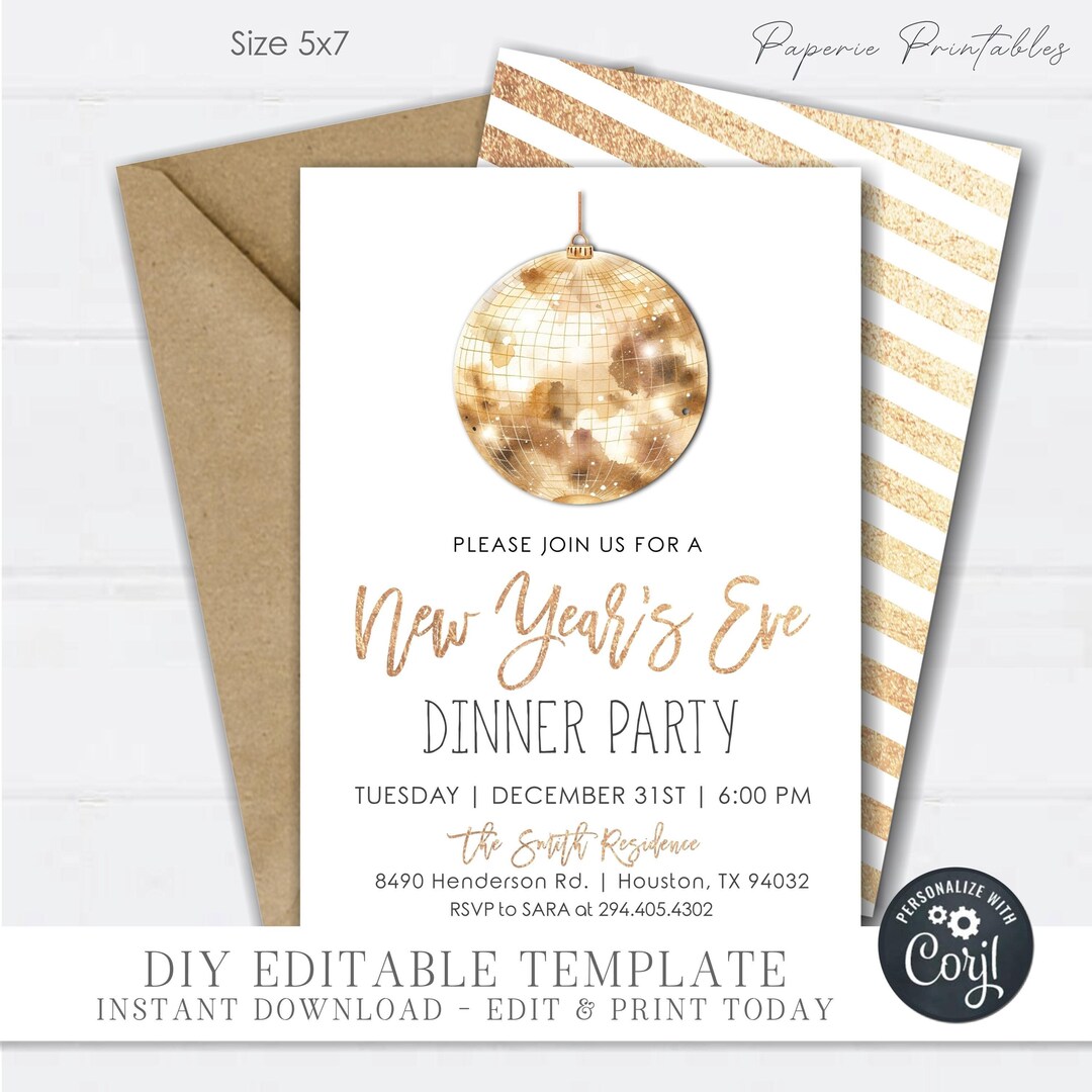 Editable New Year's Eve Party Invitation Template (5x7) (DIY W/corjl ...
