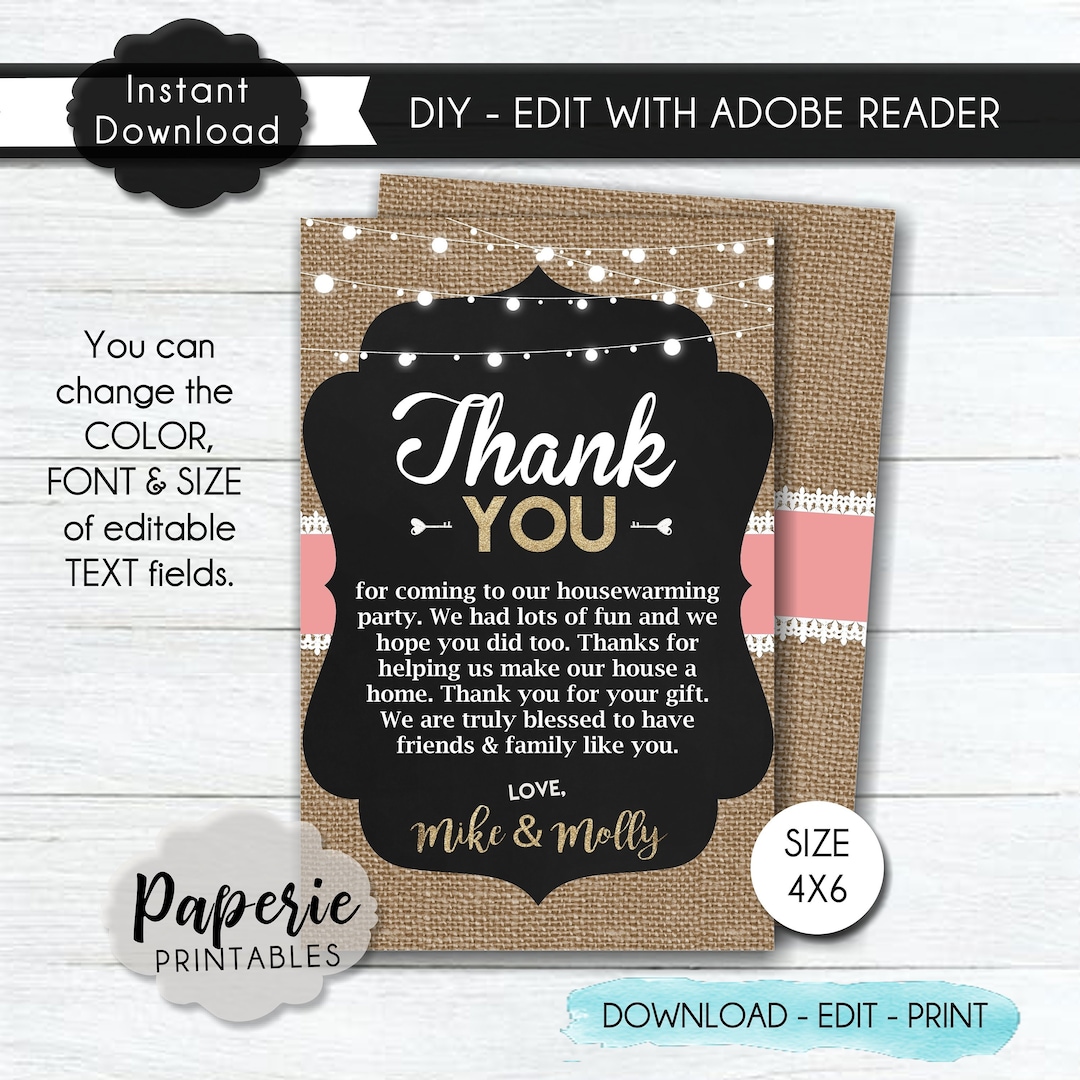Housewarming Thank You Card Template RUSTIC Housewarming Etsy