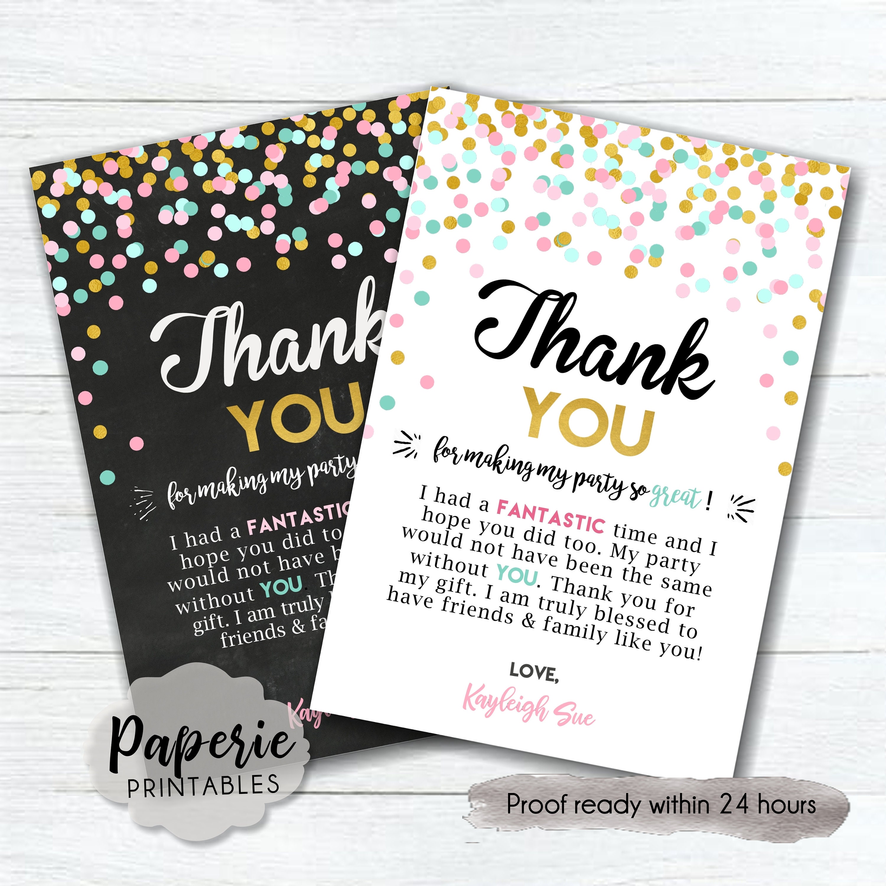 Confetti Birthday Party Thank You Card Gold Foil Confetti Etsy