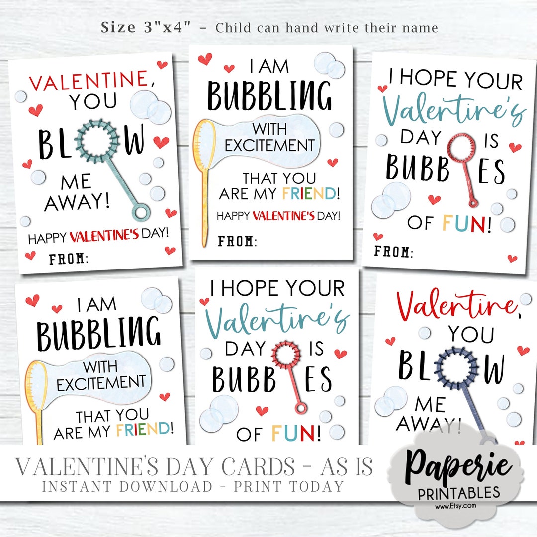 Bubbles Valentine Cards for Kids, Kids Valentine Cards, Bubbles ...