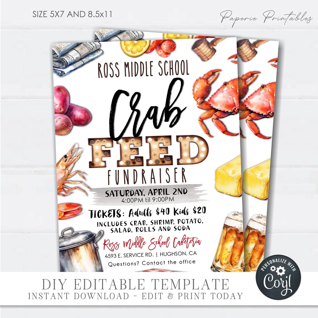 EDITABLE Crab Feed Fundraiser Flyer, Crab Feed Flyer Printable, Crab