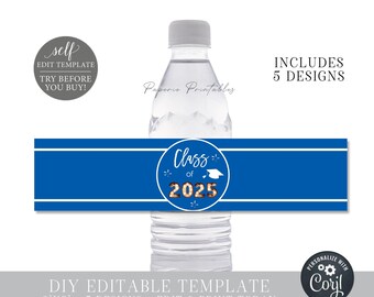 EDITABLE Graduation 20XX Water Bottle Wraps, Class of 2025 Water Bottle Labels, Graduation Labels, Graduation Party Decor, Edit CORJL #GP48