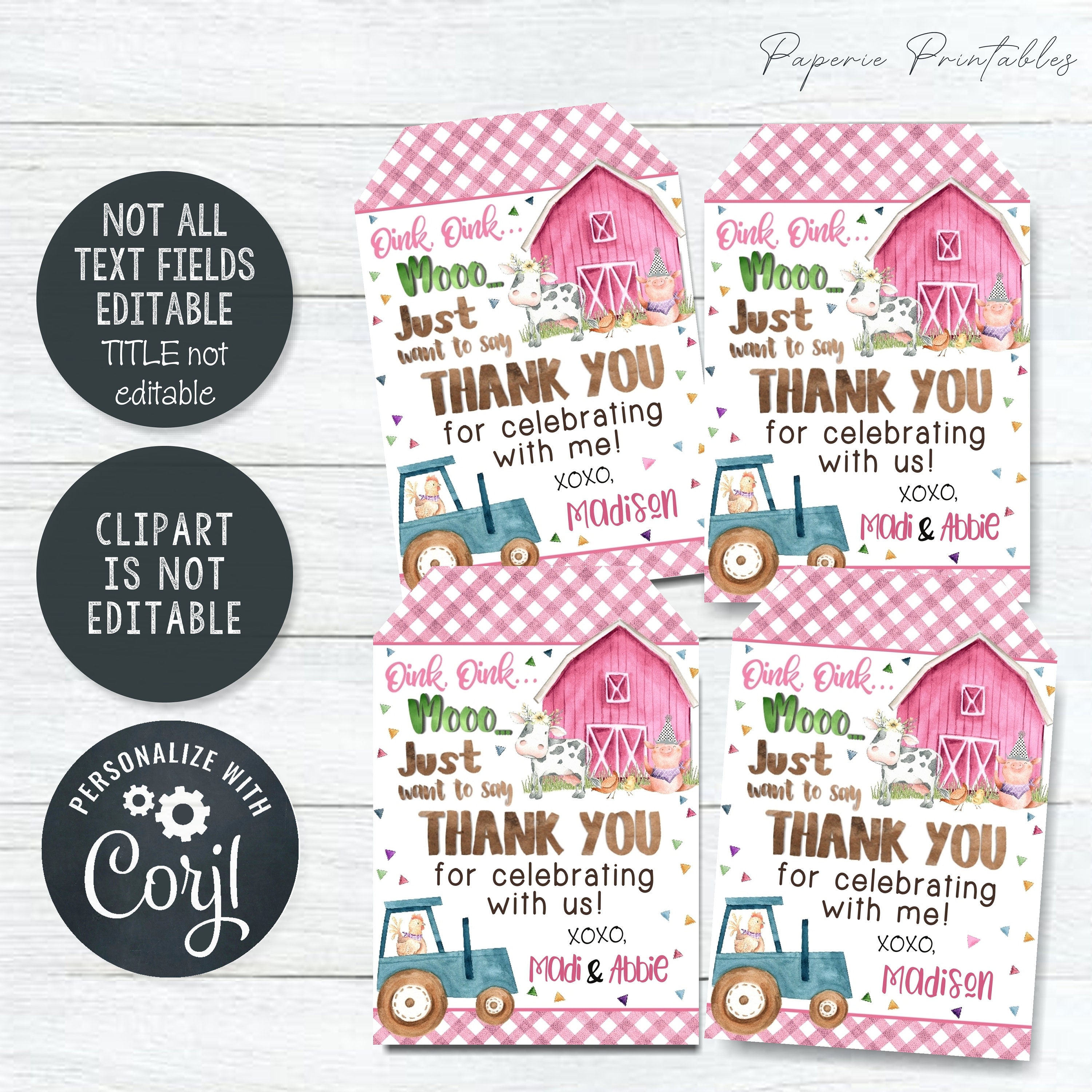 EDITABLE Farm Birthday Party Favor Tags Barnyard Birthday - Etsy
