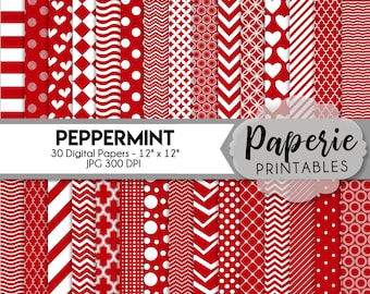 Red & White Pattern Digital Paper - 12x12 Digital Scrapbooking Paper - 30 Papers - Christmas Scrapbook Paper - Red Paper - Instant Download-