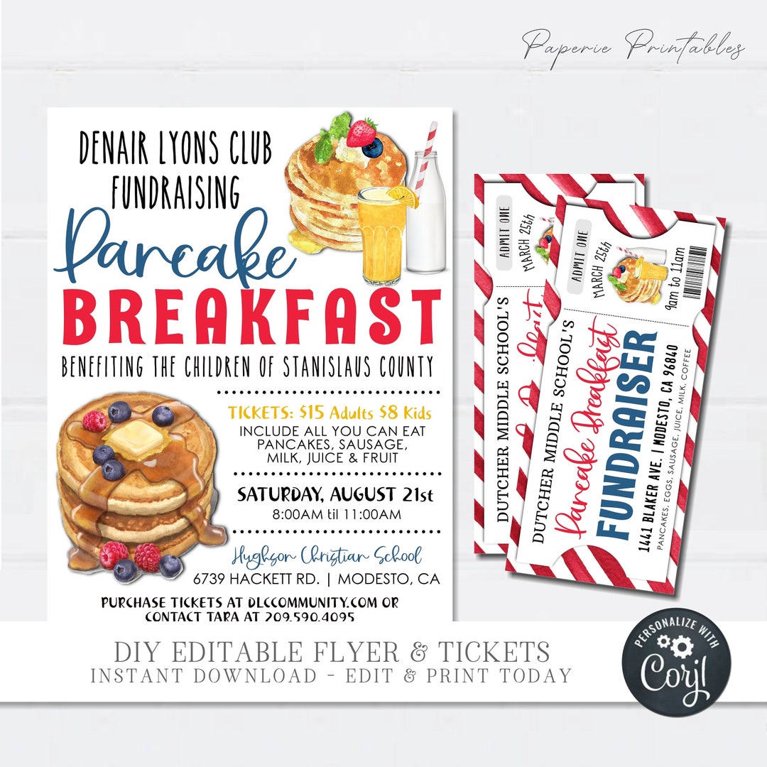 EDITABLE Pancake Breakfast Fundraiser, Pancake Breakfast Flyer