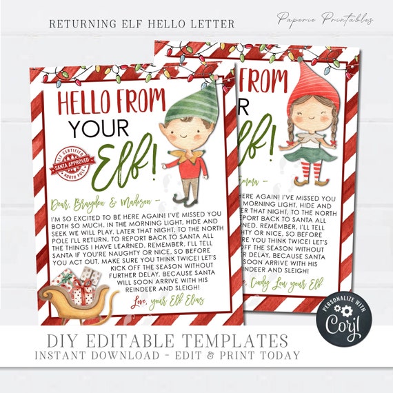 EDITABLE Elf Arrival Letter Printable Elf Letter Returning