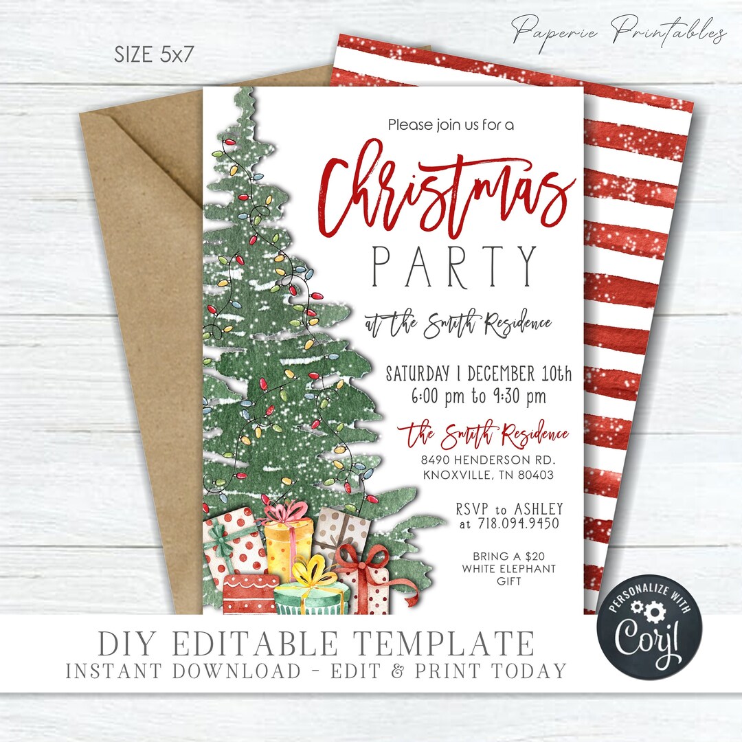 EDITABLE Christmas Party Invitation, Holiday Party Invitation Template ...