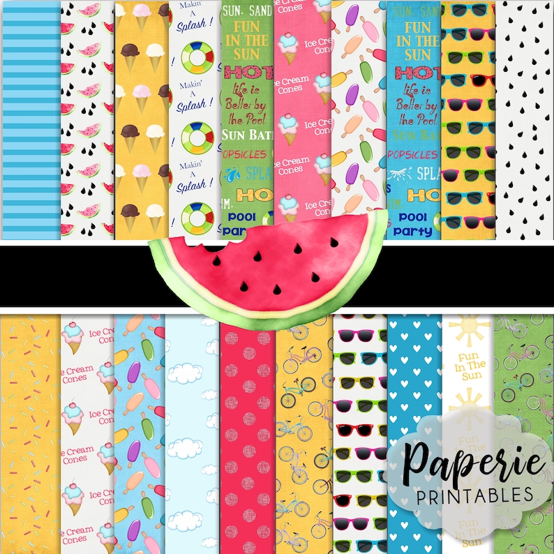 Hello Summer Digital Paper Pack: Scrapbook Clipart (8.5x11) (digital ...