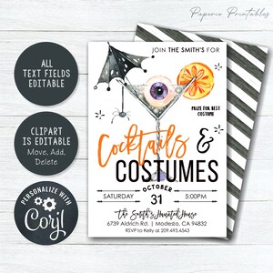 EDITABLE Cocktails and Costumes Halloween Invitation Halloween Costume ...