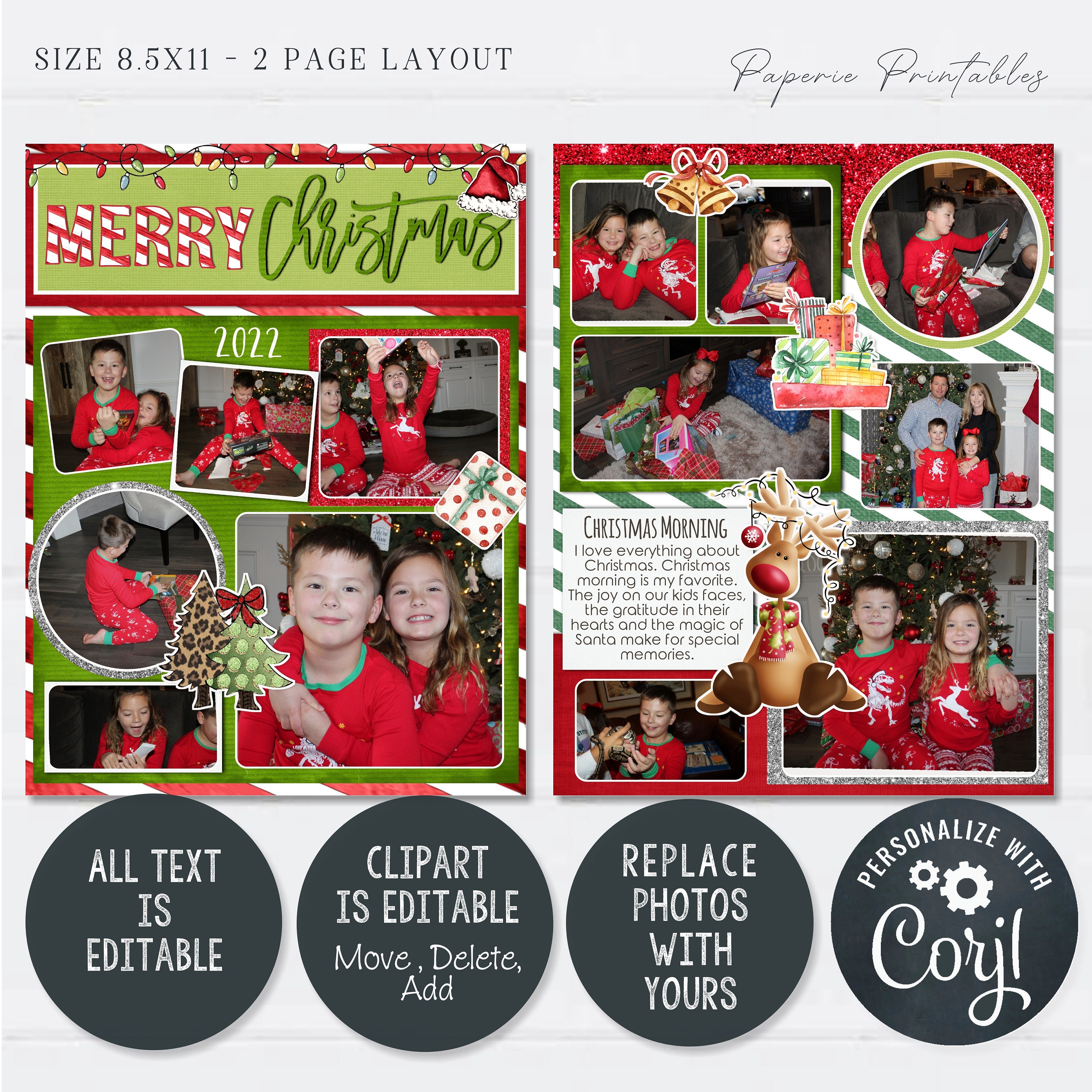 Editable Christmas Scrapbook Pages: DIY Photo Album (digital