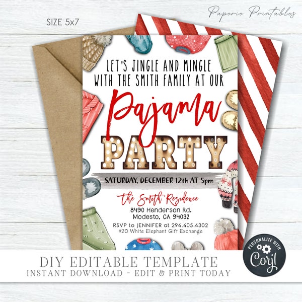 EDITABLE Pajama Christmas Party Template, Jingle & Mingle Holiday Party Invitation, Christmas Party Invite - DIY Edit with Corjl - #CP80