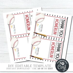 EDITABLE Baseball Coach Appreciation Gift Card Holder, Season a Home ...