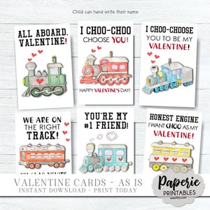 Choo Choo tren etiquetas de San Valentín, tarjetas de San Valentín para niños, San Valentín escolar, tren San Valentín imprimibles - etiquetas TAL CUAL - descarga instantánea - #VT10