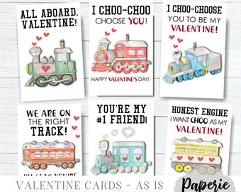 Choo Choo Train Valentine Tags, Kids Valentine Cards, School Valentines, Train Valentine Printables - AS-IS Tags - Instant Download - #VT10