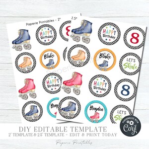 Editable Skating Birthday Party Cupcake Toppers, Skating Cupcake Topper ...