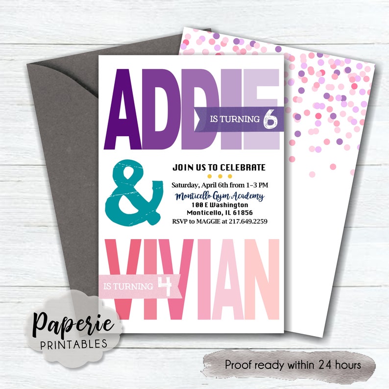 Sisters Birthday Party Invitation Colorful Joint Birthday Etsy