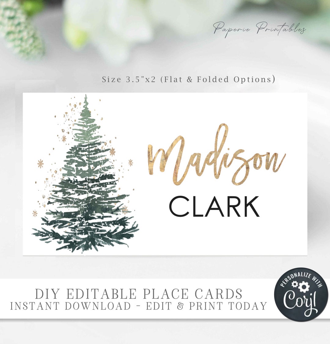 Editable Christmas Place Cards, Holiday Place Cards, Christmas Place Card Template, Gold Foil Script Place Card, DIY Corjl CP53 CP56 CP66 - Etsy editable-christmas-place-cards-holiday-place-cards-christmas-place-card-template-gold-foil-script-place-card-diy-corjl-cp53-cp56-cp66-etsy