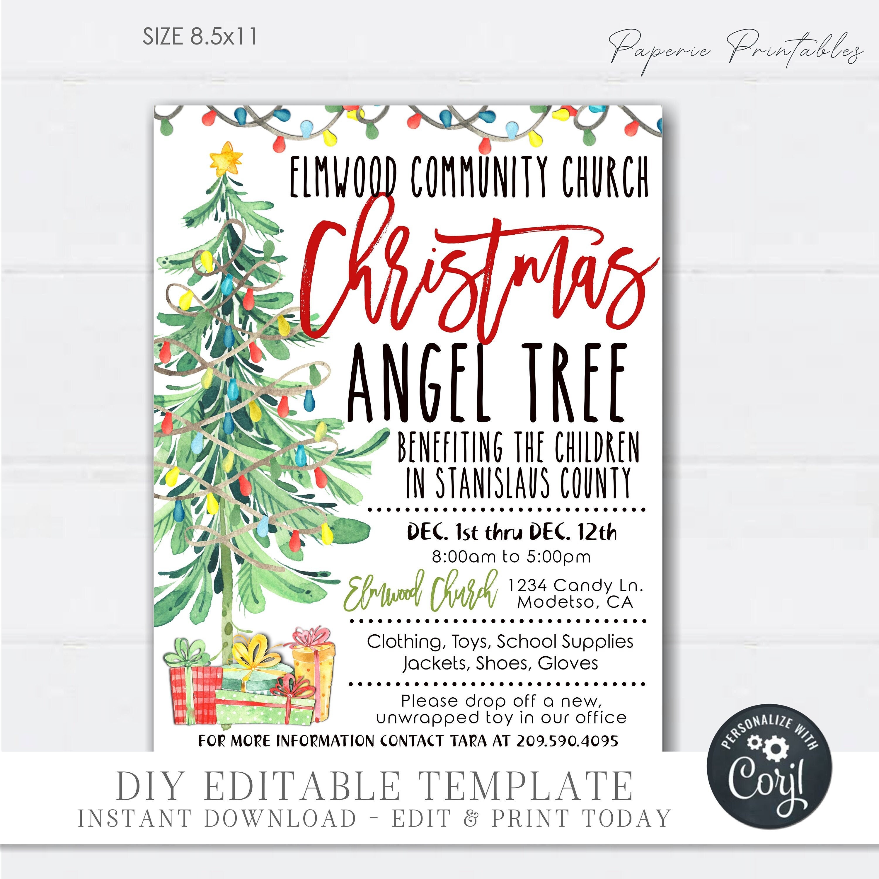 Editable Christmas Angel Tree Flyer: Church Fundraiser (DIY Corjl) # ...