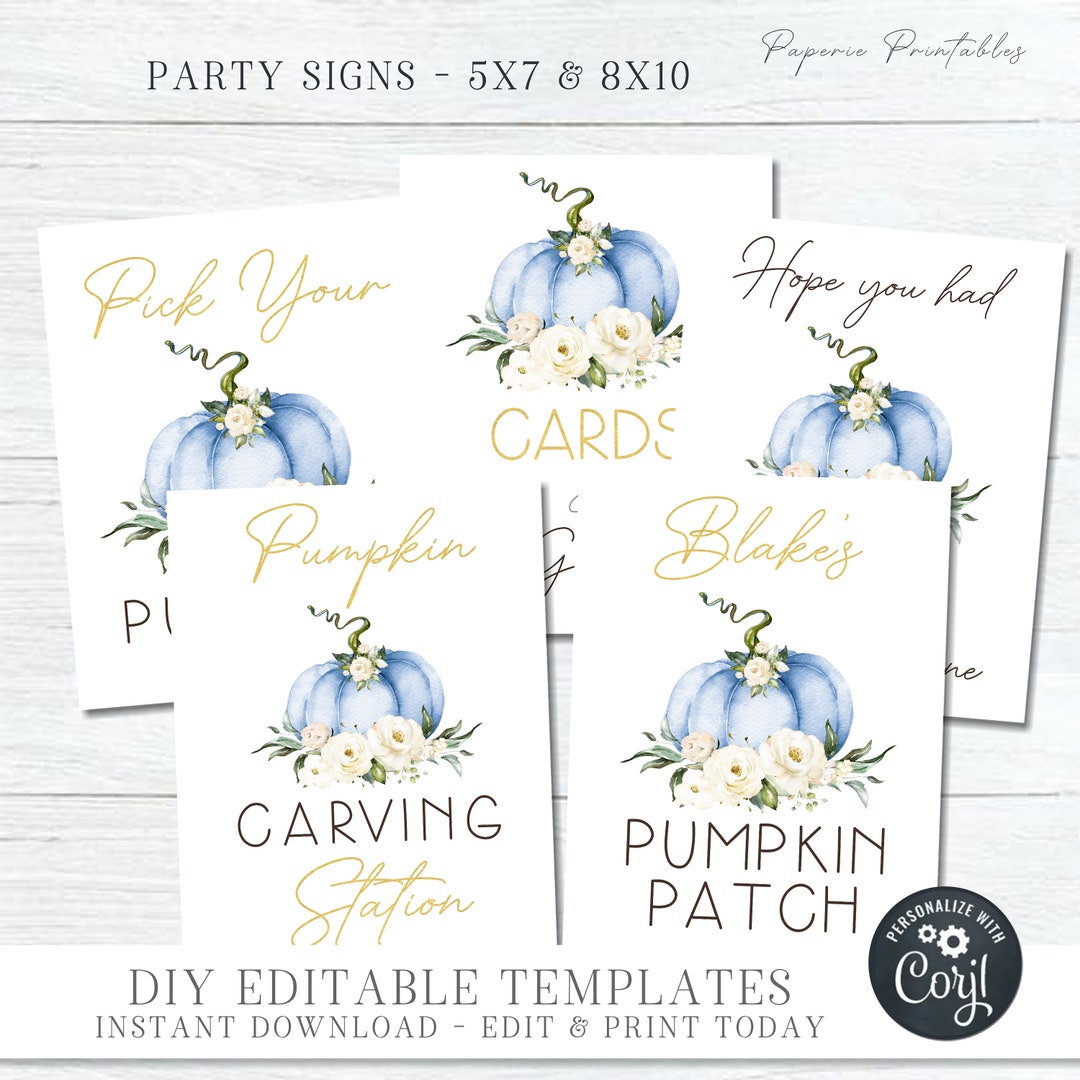 Editable Boy Pumpkin Party Signs Little Pumpkin Party Signs Boho ...