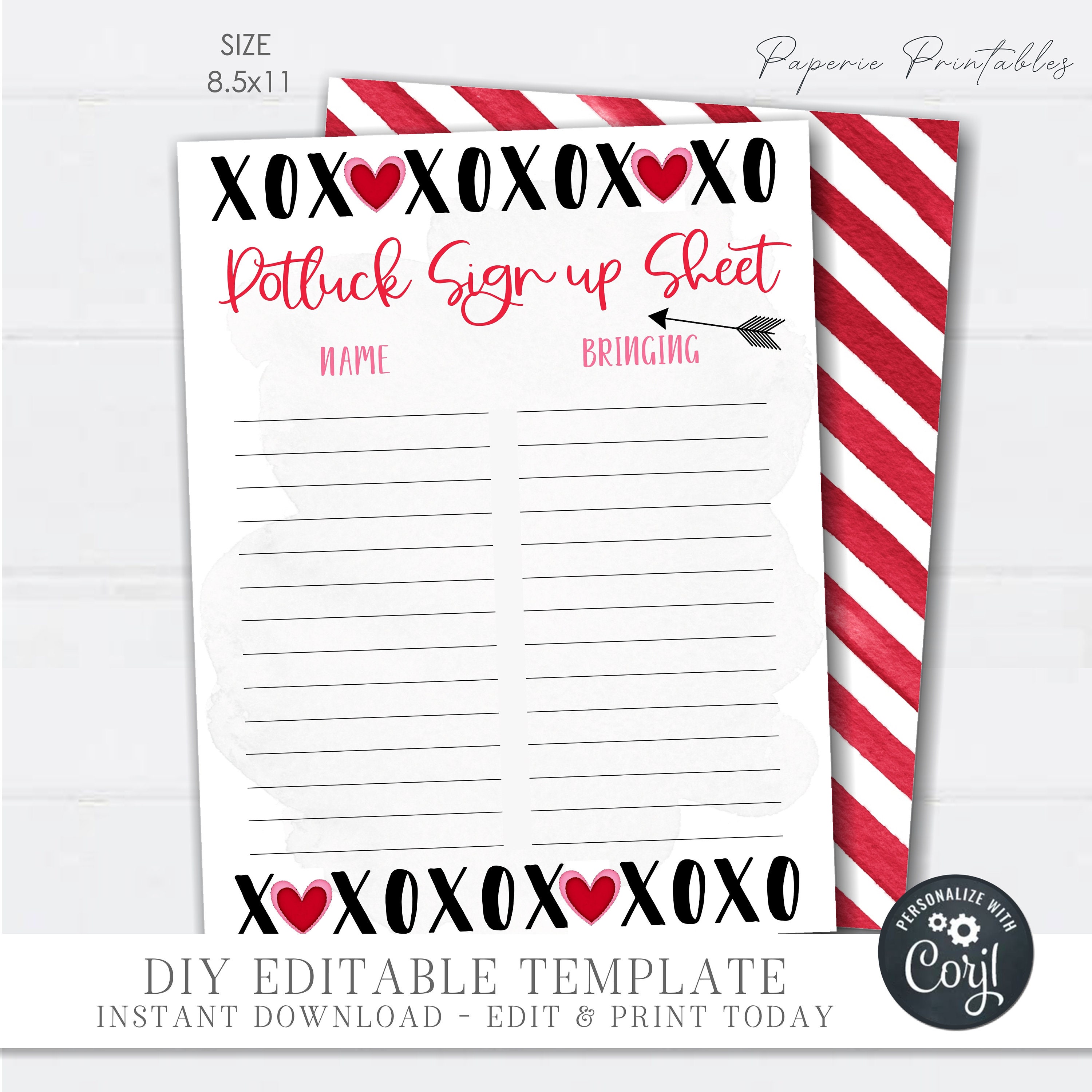 Editable Valentine's Day Potluck Sign up Sheet Potluck - Etsy