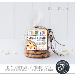 EDITABLE Cookie Teacher Gift Tag, One Smart Cookie Teacher Gift Tag ...