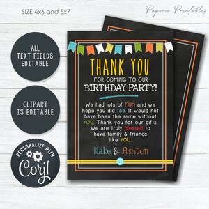 EDITABLE Kids Birthday Thank You Card, Colorful Thank You Card ...