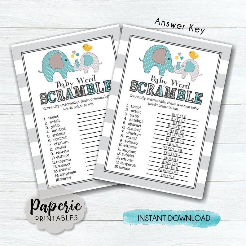 Boy Elephant Baby Shower Games Bundle Pack Elephant Baby Etsy