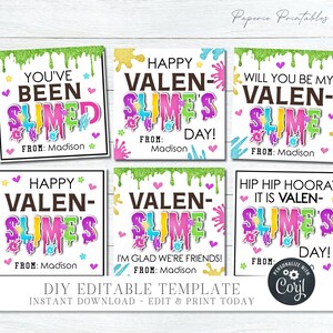 EDITABLE Slime Valentine Cards, Valen-Slime Cards, School Valentine Tags, Kid Printable Valentines, Slime Printable, DIY Corjl - #VT65