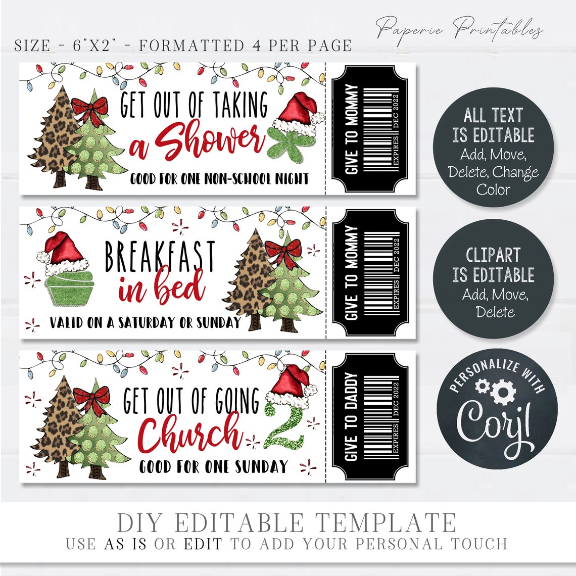 EDITABLE Christmas Coupon Book Christmas Coupons for Kids Etsy
