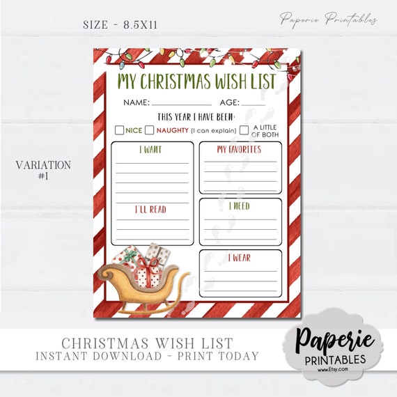 Christmas Wish List for Kids Printable  Christmas Wish List