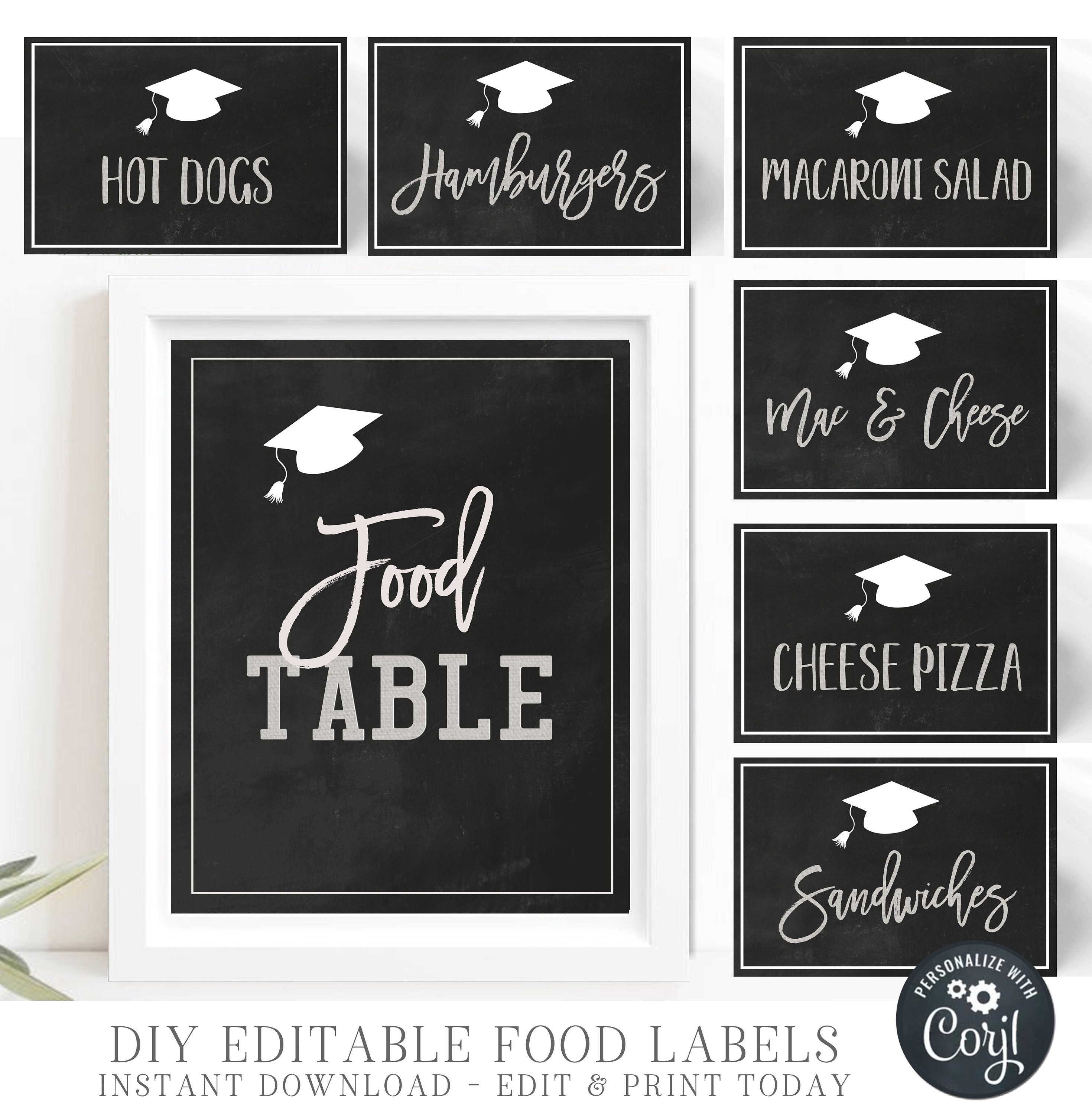 Table Label Graduation Editable Graduation Food Tents & Table Sign (digital Download) #GP01 - Etsy