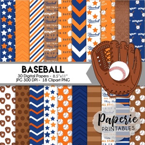BASEBALL Digital Paper - 8.5x11 Digital Scrapbooking Paper - 30 Papers - Baseball Scrapbooking Paper - Baseball Clipart - Instant Download -