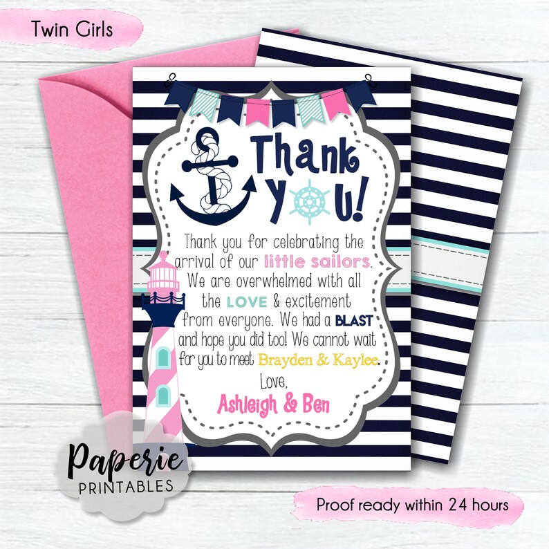 Nautical Baby Shower Thank You Card Little Sailor Thank You Etsy