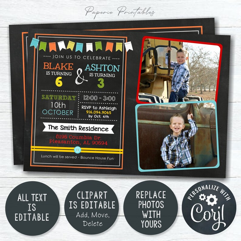 EDITABLE Siblings Birthday Invitation Sisters Birthday Etsy