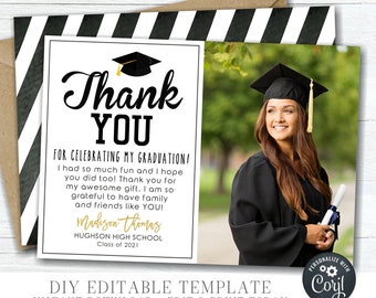 Editable Graduation Thank You Card Gold Foil Thank You Etsy France Editable Graduation Thank You Card Gold Foil Thank You Etsy France