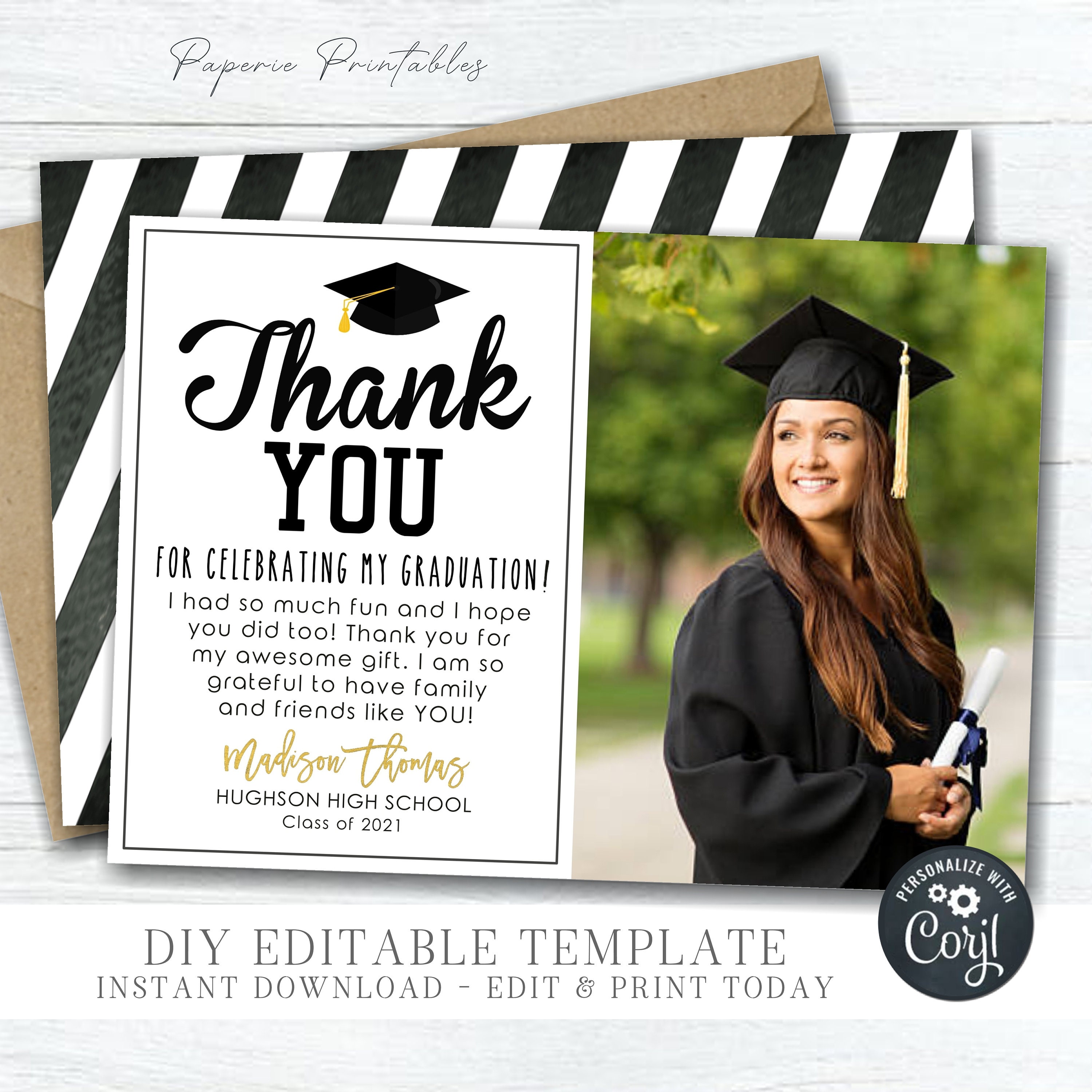 EDITABLE Graduation Thank You Card Gold Foil Thank You Etsy Espa a