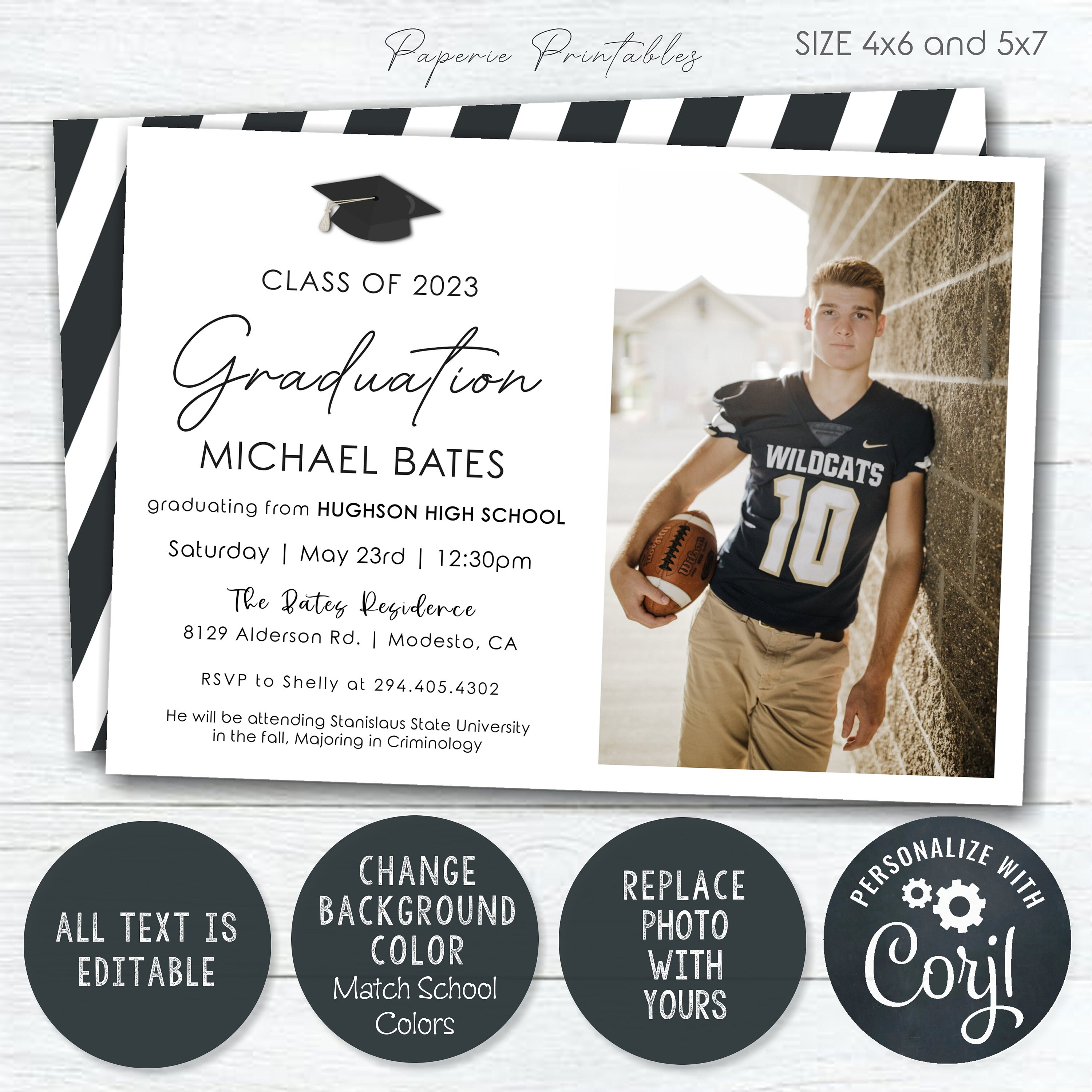 Editable Graduation Party Invitation: Minimalist Design (DIY Digital ...