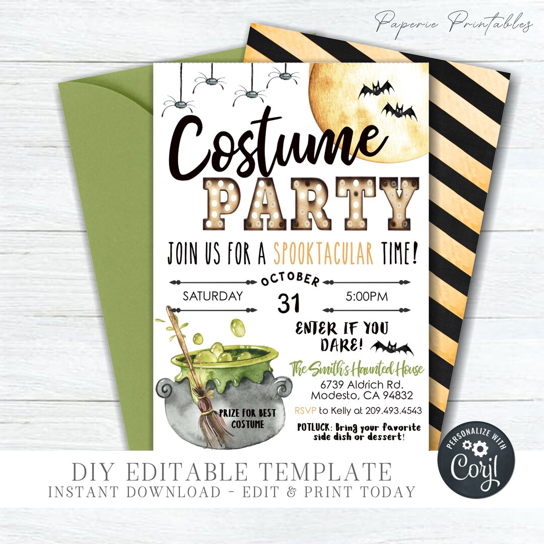 EDITABLE Halloween Costume Party Invitation - Costume Party Template ...