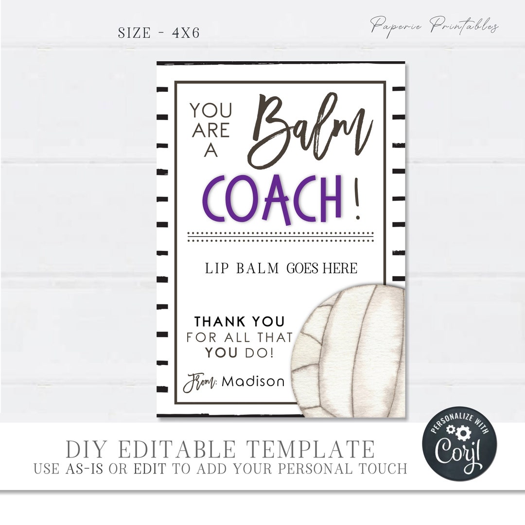 EDITABLE Volleyball Lip Balm Coach Appreciation Gift Card Holder, Coach
