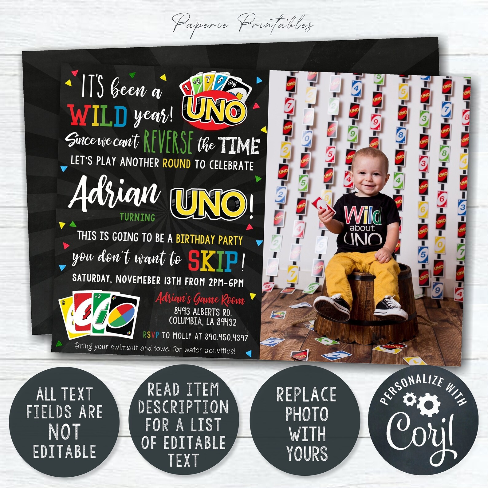 EDITABLE Uno Birthday Invitation Uno Card Game Birthday | Etsy