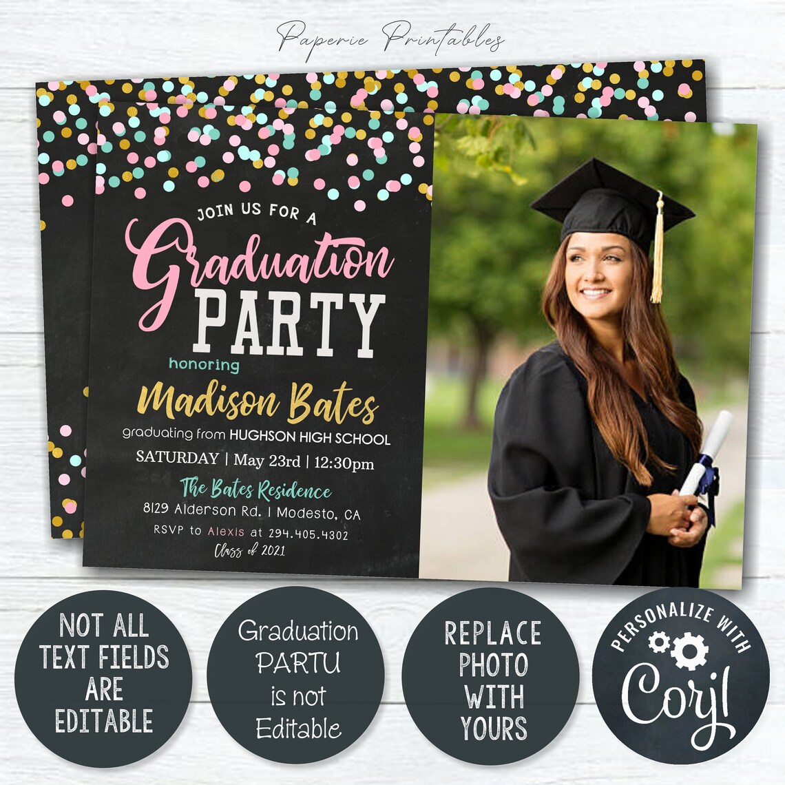 EDITABLE Girl Graduation Party Invitation Graduation Party | Etsy