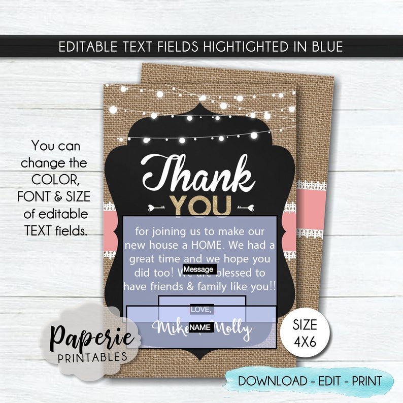 Housewarming Thank You Card Template RUSTIC Housewarming Etsy