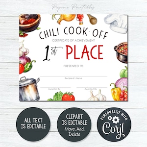 Editable Chili Cook-off Award Winner Certificates, Chili Competition ...