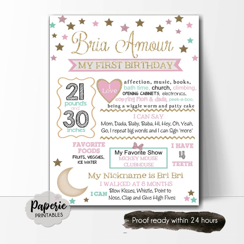 Twinkle Twinkle Little Star Birthday Milestone Chalkboard Poster Sign \u2013 Birthday Milestone Poster \u2013 Girl \u2013 Photo Prop \u2013 Printable \u2013 ANY AGE\u2013