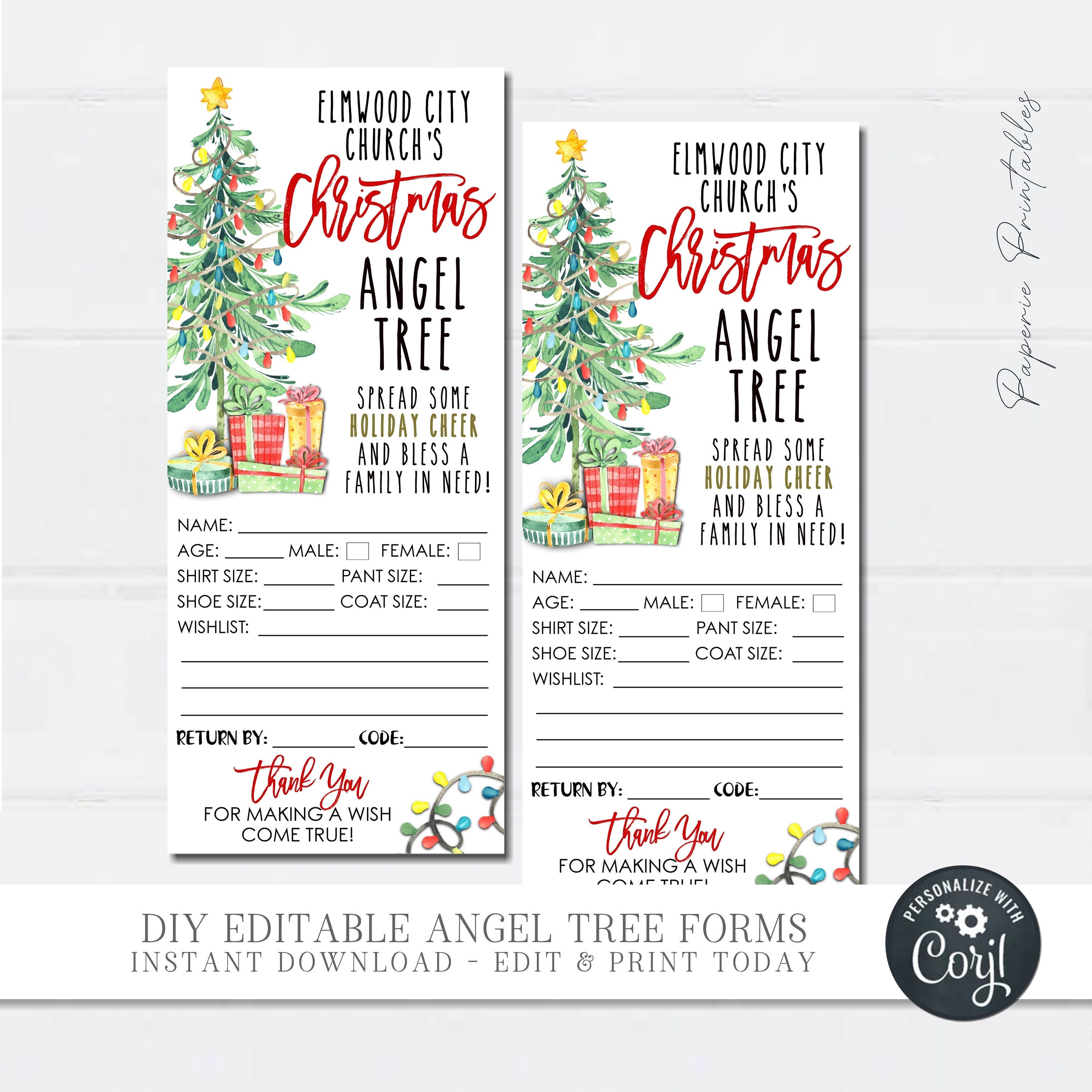 editable angel tree gift tags, christmas angel tree fundraiser