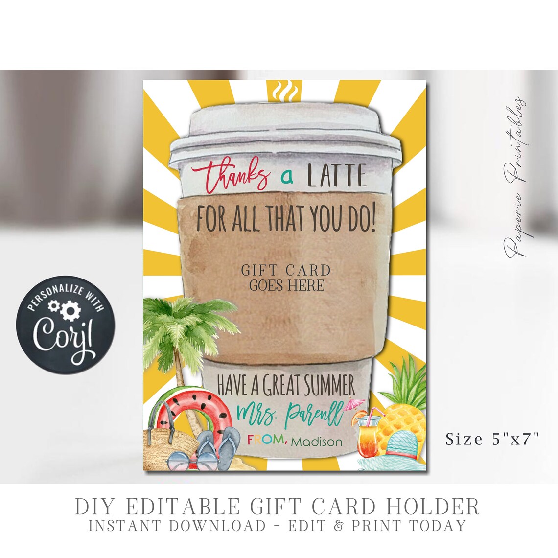 EDITABLE Thanks a LATTE for All You Do Coffee Gift Card for - Etsy