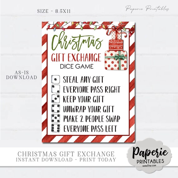 Christmas White Elephant Gift Exchange Rules Printable, Christmas Gift  Exchange Dice Game Rules, Christmas Game INSTANT DOWNLOAD CG13 