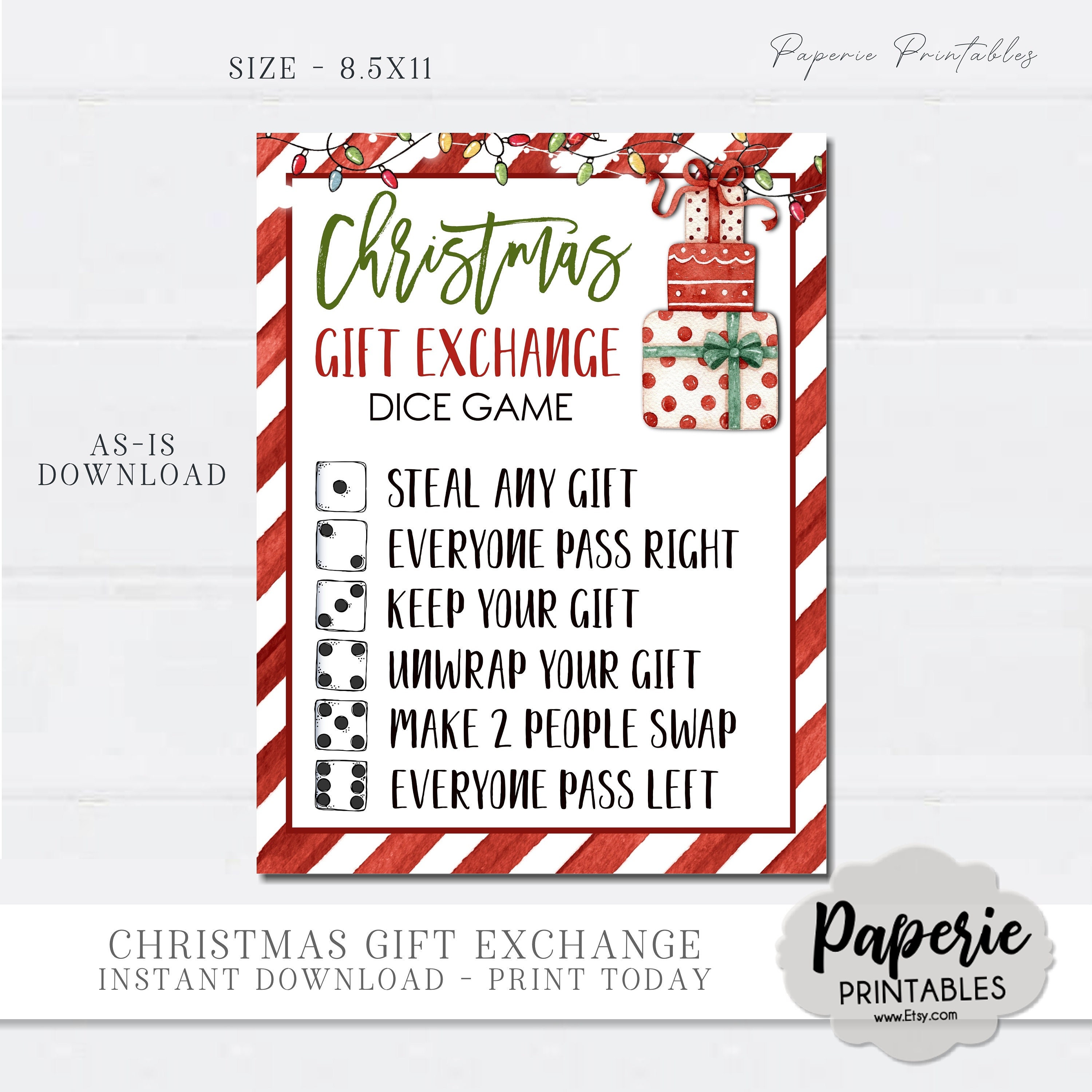 Christmas Pass the Gift Game Instant Download Printable 